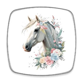 Horse with Floral Wreath Watercolor - Square fridge magnet - white - Front