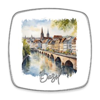Basel Watercolor, Basel Switzerland - Square fridge magnet - white - Front