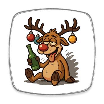 Funny Drunk Reindeer Christmas Shirt - Square fridge magnet - white - Front