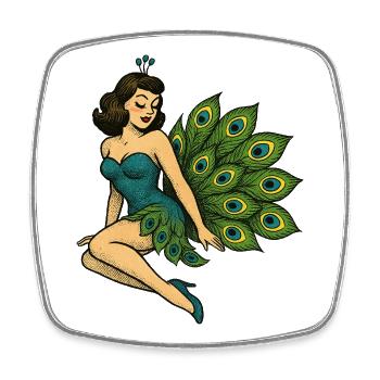 Peacock Pinup in Vintage Blue - Square fridge magnet - white - Front