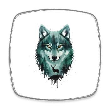 Loup Forêt Cerf Double Exposition Street Art - Magnet carré - blanc - Devant