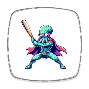 Baseball Octopus Superhero - Square fridge magnet - white - Front