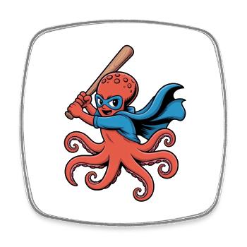 Baseball Oktopus Superheld - Viereckiger Kühlschrankmagnet - Weiß - Vorne