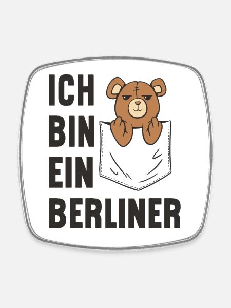 A cheeky pocket teddy bear! I am a Berliner - Square fridge magnet - white
