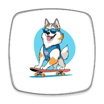 Corgi auf Skateboard Denim-Weste - Viereckiger Kühlschrankmagnet - Weiß - Vorne