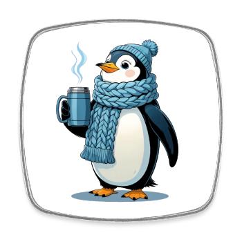 Kuschelpinguin mit blauem Schal - Viereckiger Kühlschrankmagnet - Weiß - Vorne