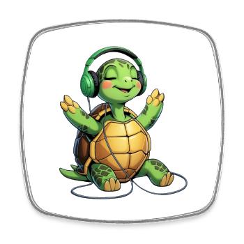 Music turtle with headphones - Square fridge magnet - white - Front