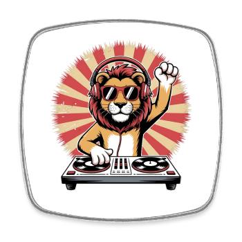 Lion DJ with headphones - Square fridge magnet - white - Front