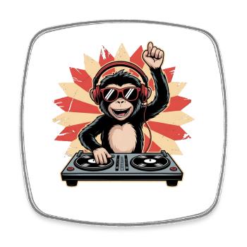 Affe DJ im Sonnenkreis - Viereckiger Kühlschrankmagnet - Weiß - Vorne