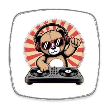 DJ Bär with headphones - Square fridge magnet - white - Front