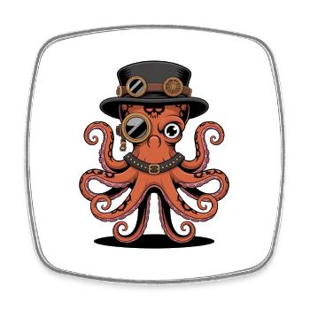 Oktopus Im Steampunk Stil Mit Monokel - Viereckiger Kühlschrankmagnet - Weiß - Vorne