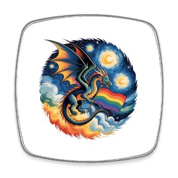 Pridelike Drache mit Regenbogenflagge - Viereckiger Kühlschrankmagnet - Weiß - Vorne