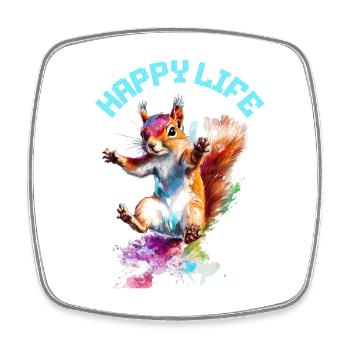 Happy Life Squirrel Design - Square fridge magnet - white - Front
