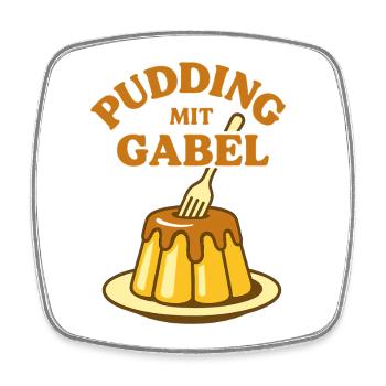 Pudding mit Gabel - Viereckiger Kühlschrankmagnet - Weiß - Vorne