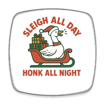 Goose Christmas Funny Santa Sleigh All Day - Square fridge magnet - white - Front