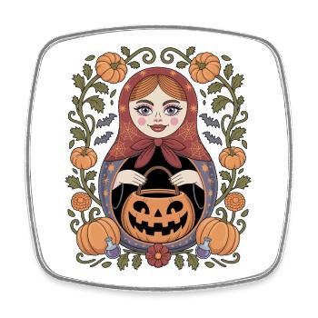 Halloween Matryoshka Pumpkin Magic - Square fridge magnet - white - Front