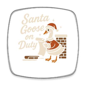 Santa Goose On Duty Lustige Weihnachtsfamilie - Viereckiger Kühlschrankmagnet - Weiß - Vorne