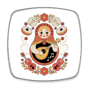 Matryoshka Guitar Folk Motif - Square fridge magnet - white - Front