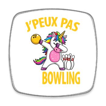 J’peux pas j’ai bowling humour licorne  - Magnet carré - blanc - Devant