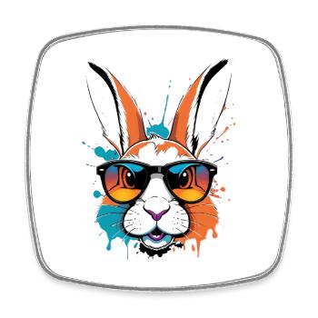 Lapin Daredevil coloré avec lunettes de soleil - Magnet carré - blanc - Devant