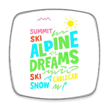 Alpine Dreams Ski & Snow Mountain Design - Viereckiger Kühlschrankmagnet - Weiß - Vorne