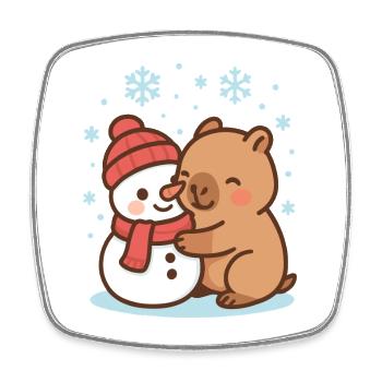 Capybara umarmt Schneemann im Winter - Viereckiger Kühlschrankmagnet - Weiß - Vorne