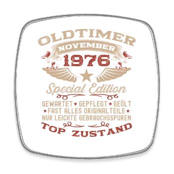 50th Birthday Gift Vintage Car November 1976 - Square fridge magnet - white - Front