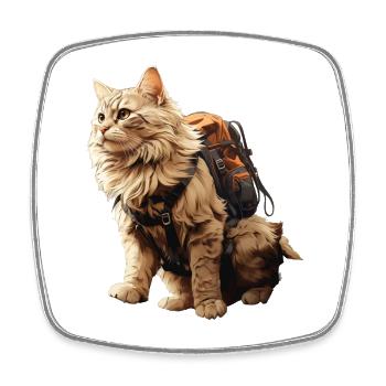 Adventure Cat with Backpack - Square fridge magnet - white - Front
