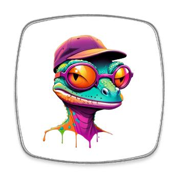 Bunter Gecko mit Sonnenbrille Cap - Viereckiger Kühlschrankmagnet - Weiß - Vorne
