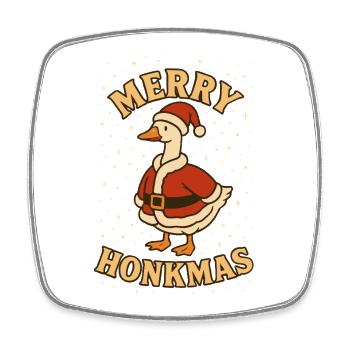 Oie de Noël Merry Honkmas Santa Fun - Magnet carré - blanc - Devant