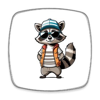 Raccoon Streetwear Outfit - Square fridge magnet - white - Front