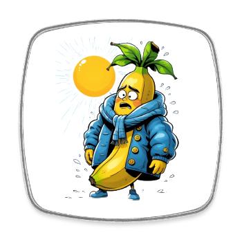 Banane en veste d’hiver au soleil brûlant - Magnet carré - blanc - Devant