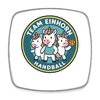Team Einhorn Handball Drei Niedliche Einhörner - Viereckiger Kühlschrankmagnet - Weiß - Vorne