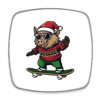 Pig Christmas Funny Wild Boar - Square fridge magnet - white - Front