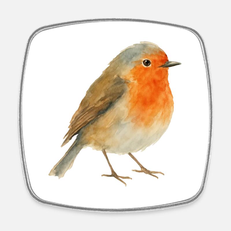 Robin aquarelle - Magnet carré - blanc