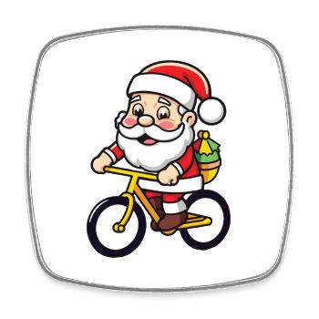 Santa Claus Bicycle Christmas - Square fridge magnet - white - Front