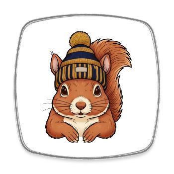Squirrel with Hat – Winter Outfit - Square fridge magnet - white - Front