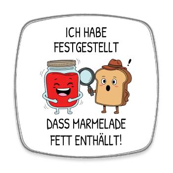 Detective bread and fruit jar with funny saying - Square fridge magnet - white - Front