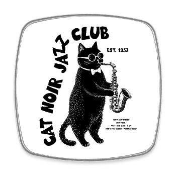 Cat Noir Jazz Club Saxophone Cat - Square fridge magnet - white - Front