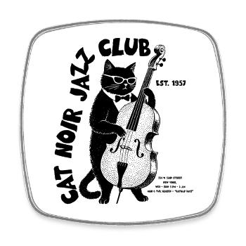 Cat Noir Jazz Club Double Bass Cat - Square fridge magnet - white - Front