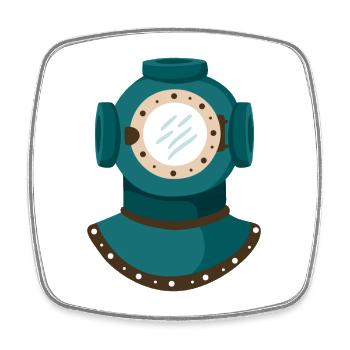 Nautic Design Antique Diving Helmet Illustration - Square fridge magnet - white - Front