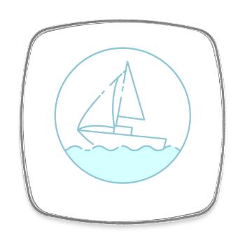 Nautic Design Sailboat Circle Emblem on Waves - Square fridge magnet - white - Front