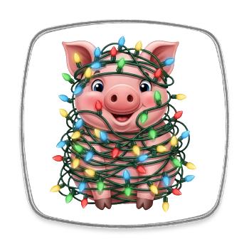 Putzig Schwein Weihnachten Lichterkette Tollpatsch - Viereckiger Kühlschrankmagnet - Weiß - Vorne