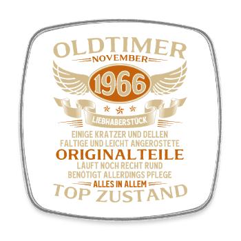 60. Geburtstag Geschenk Oldtimer November 1966 - Viereckiger Kühlschrankmagnet - Weiß - Vorne