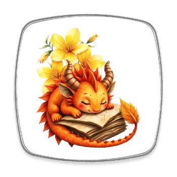 Dragon endormi sur le livre d’automne - Magnet carré - blanc - Devant