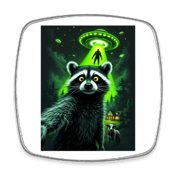 Raid OVNI raton laveur dans la forêt - Magnet carré - blanc - Devant