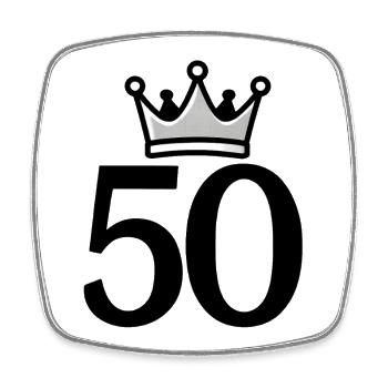 50 with Crown – Stylish Anniversary Design - Square fridge magnet - white - Front