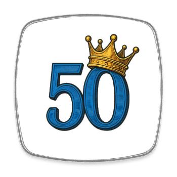 Bleu 50 avec couronne d’or – Noble anniversaire du - Magnet carré - blanc - Devant