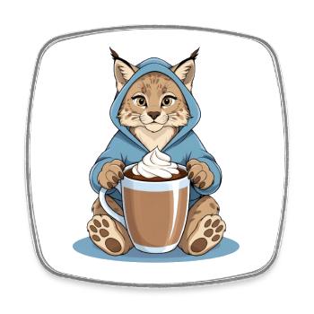 Lynx with Hot Drink - Square fridge magnet - white - Front