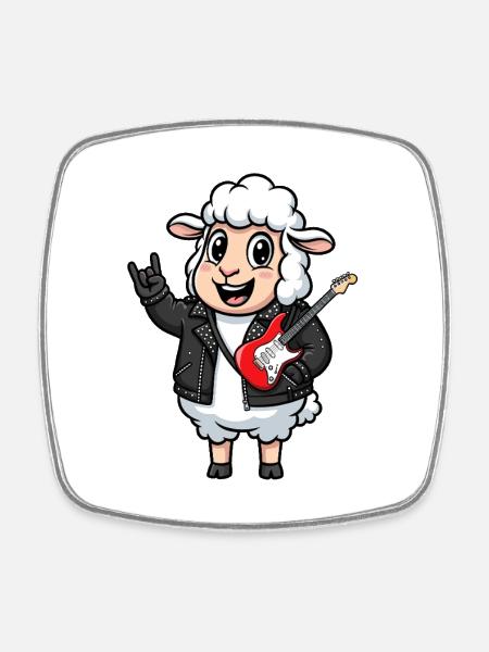 Rocker Sheep with Electric Guitar - Square fridge magnet - white